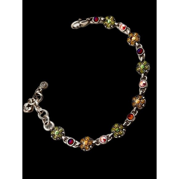 Brighton Garden of Eden Multicolor Crystal Flower Link Silver Plate Bracelet - Picture 2 of 5